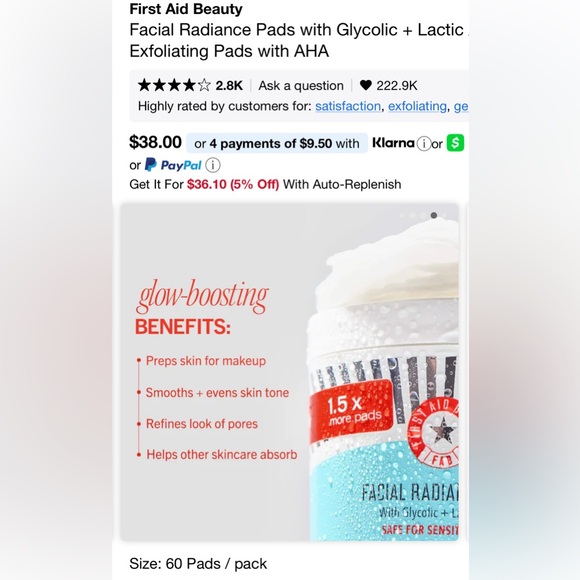 First Aid Beauty Radiance Pads Glycolic & Lactic Acids 60ct 2oz Cleanser $50MSRP - Picture 3 of 11